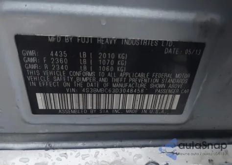 2013 Subaru Legacy 2.5I Premium из США, поврежденный, VIN 4S3BMBC63D3048458